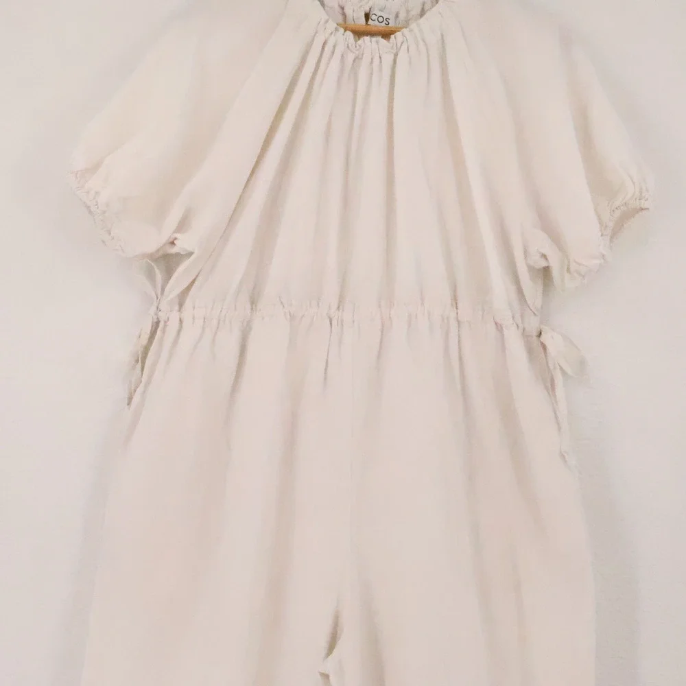 COS Linen Blend Jumpsuit Womens Size S Cream Wide Leg Minimalist Scandi Granola